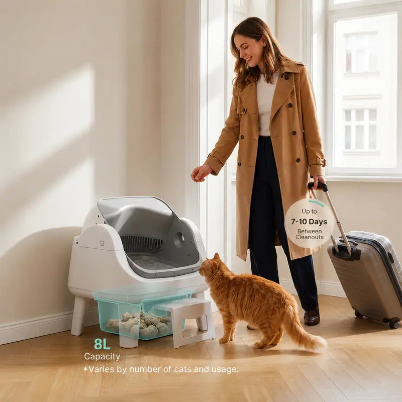 Automatic Self-Cleaning Cat Litter Box – Open-Top Hands-Free Design with Easy-Entry Front Step, Triple Safety Protection & No App Required for Convenient Pet Care