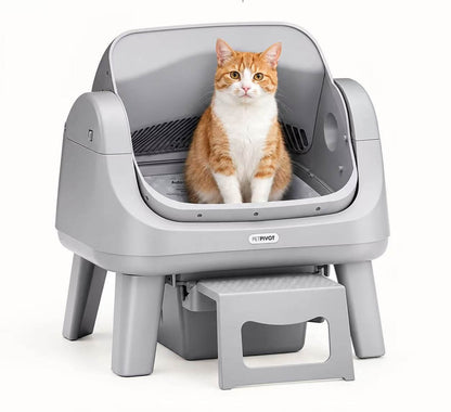 Automatic Self-Cleaning Cat Litter Box – Open-Top Hands-Free Design with Easy-Entry Front Step, Triple Safety Protection & No App Required for Convenient Pet Care
