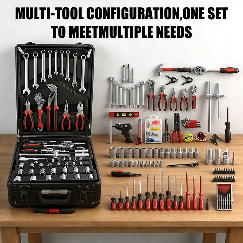 899-Piece Complete Tool Set – Portable Rolling Tool Case with 4-Tier Aluminum Storage, Professional Hand Tools for Home Repair, Maintenance & DIY Projects