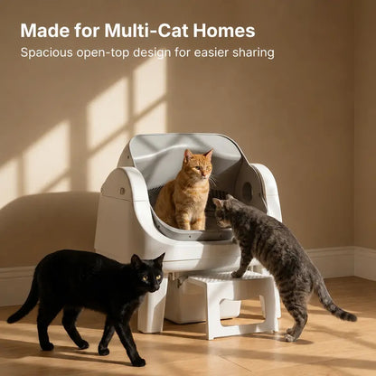 Automatic Self-Cleaning Cat Litter Box – Open-Top Hands-Free Design with Easy-Entry Front Step, Triple Safety Protection & No App Required for Convenient Pet Care