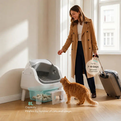 Automatic Self-Cleaning Cat Litter Box – Open-Top Hands-Free Design with Easy-Entry Front Step, Triple Safety Protection & No App Required for Convenient Pet Care