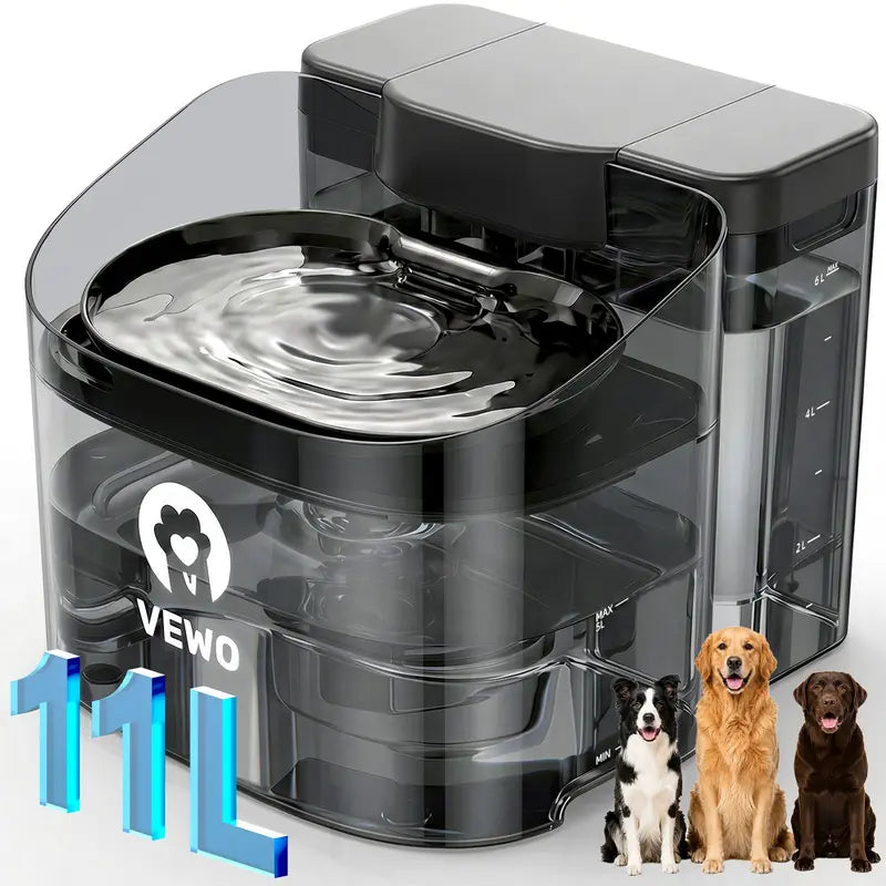 11L Large Dog Water Fountain – Automatic Drinking Water Dispenser with 5L Bowl & 6L Reserve Tank, Anti-Spill Design, Multi-Layer Filtration, Ultra-Quiet & BPA-Free