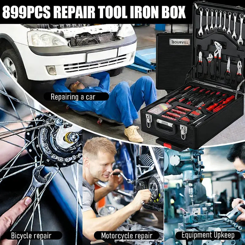 899-Piece Complete Tool Set – Portable Rolling Tool Case with 4-Tier Aluminum Storage, Professional Hand Tools for Home Repair, Maintenance & DIY Projects