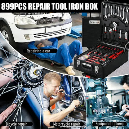 899-Piece Complete Tool Set – Portable Rolling Tool Case with 4-Tier Aluminum Storage, Professional Hand Tools for Home Repair, Maintenance & DIY Projects