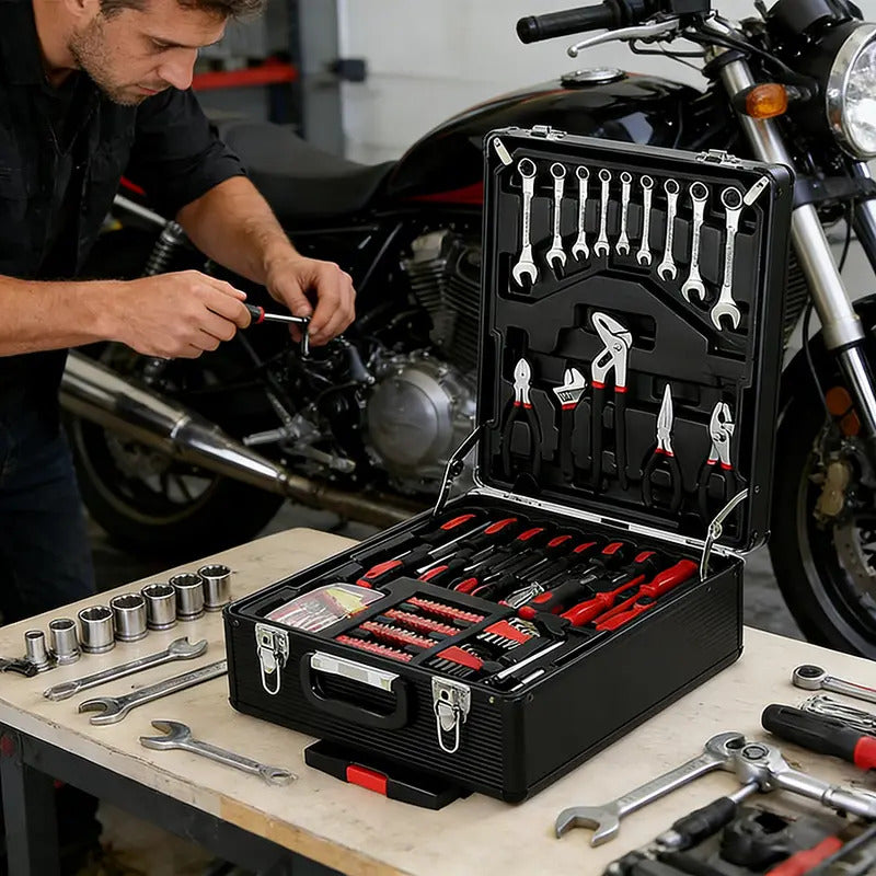 899-Piece Complete Tool Set – Portable Rolling Tool Case with 4-Tier Aluminum Storage, Professional Hand Tools for Home Repair, Maintenance & DIY Projects