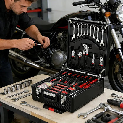 899-Piece Complete Tool Set – Portable Rolling Tool Case with 4-Tier Aluminum Storage, Professional Hand Tools for Home Repair, Maintenance & DIY Projects