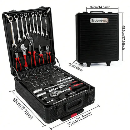 899-Piece Complete Tool Set – Portable Rolling Tool Case with 4-Tier Aluminum Storage, Professional Hand Tools for Home Repair, Maintenance & DIY Projects