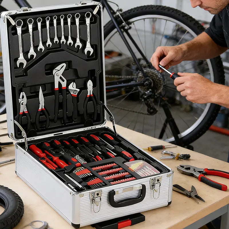 899-Piece Complete Tool Set – Portable Rolling Tool Case with 4-Tier Aluminum Storage, Professional Hand Tools for Home Repair, Maintenance & DIY Projects