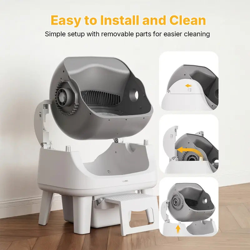 Automatic Self-Cleaning Cat Litter Box – Open-Top Hands-Free Design with Easy-Entry Front Step, Triple Safety Protection & No App Required for Convenient Pet Care
