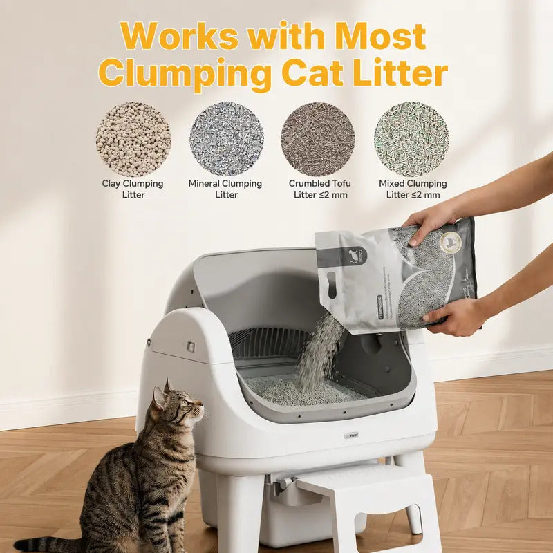 Automatic Self-Cleaning Cat Litter Box – Open-Top Hands-Free Design with Easy-Entry Front Step, Triple Safety Protection & No App Required for Convenient Pet Care